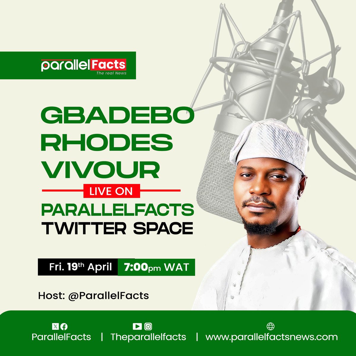 Dear Lagosians, and Nigerians, as @GRVlagos promised, he will be on 𝕏 Space hosted by @ParallelFacts on Friday 19th April. Looking forward to a useful interaction with you all. - @GRVlagos PR #OurLagos