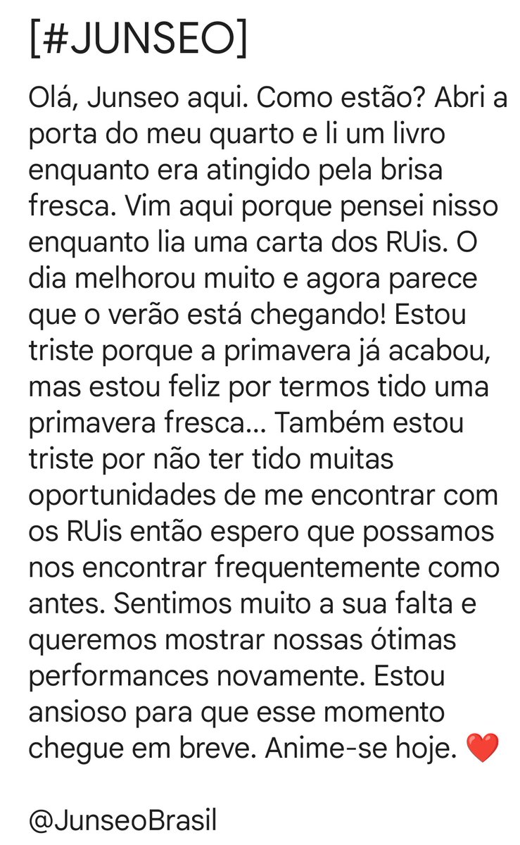 JunseoBrasil's tweet photo. #TRAD | 18.04.24

Atualização de Junseo no 🫧.

*Tradução nas imagens anexadas 

#김준서 #준서 #위아이 #JUNSEO #KIMJUNSEO #WEi https://t.co/14tslx9GQv
