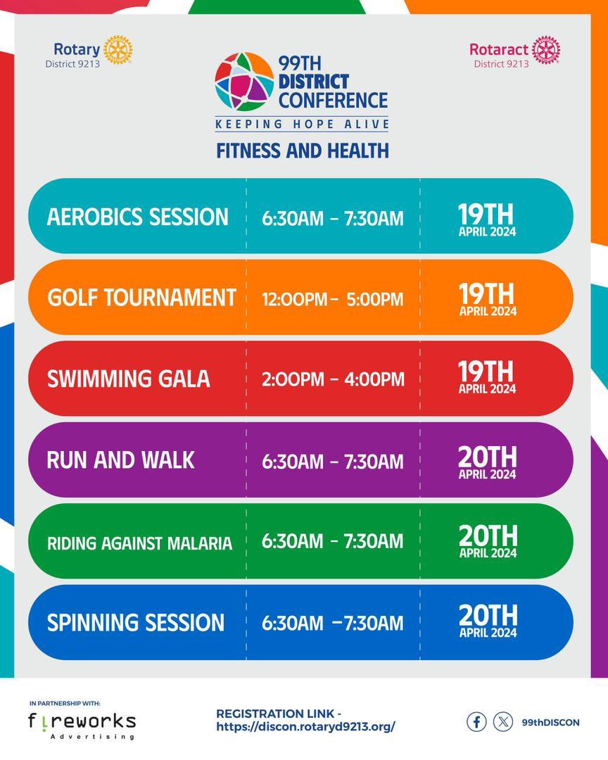 KEEPING HOPE ALIVE through #PreventiveHealthCare and #SelfCare interventions. This is a call to all Rotarians attending the @99ThDISCON not to miss these sessions. We shall be at Mahogany Hall, above the gym, besides the swimming pool. @Megsport01