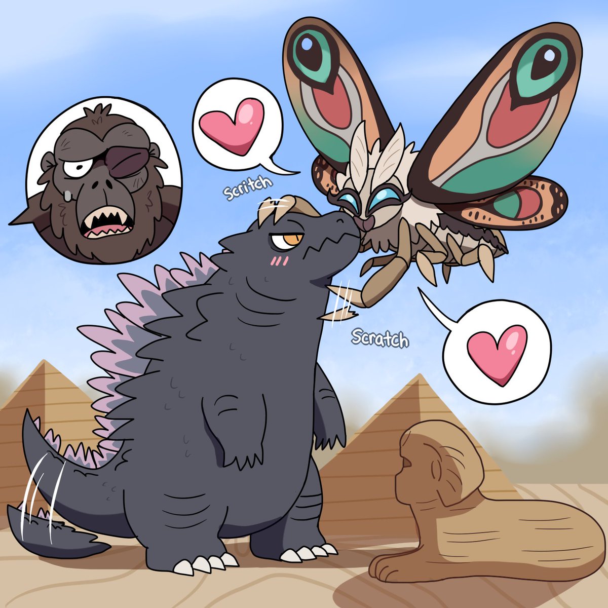 Godzilla and his wife Mothra. Kong is there too I guess. #GodzillaXKong #godzillaxkongfanart