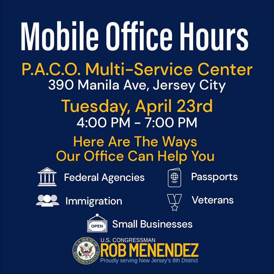 Our next round of Mobile Office Hours is coming up next Tuesday, April 23rd, from 4PM - 7PM at <a href="/PACO_Inc/">PACO, Inc.</a>’s Multi-Service Center.

Our staff will be there to answer your questions and to assist you with issues you may be having with federal government services.
