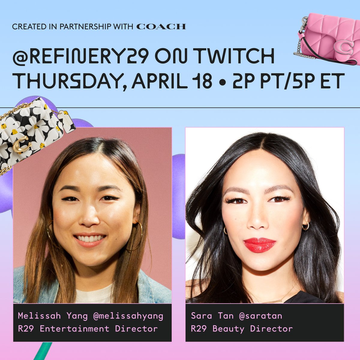 You’re invited to join our first live-shopping experience with @Coach! Today on Twitch. 

Join us here ---> trib.al/tgicXPy 

@coach @melissahyang @saratan
#R29xCoach #CourageToBeReal #ad