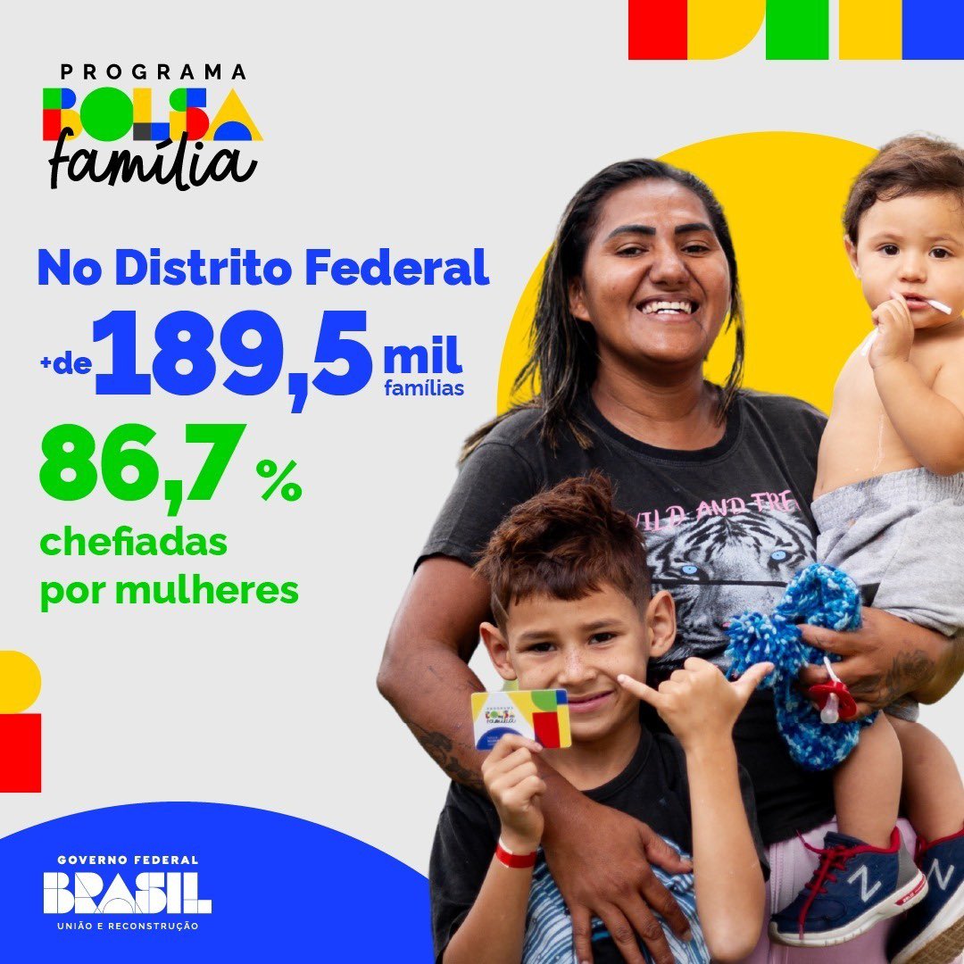 💳 _No Distrito Federal, mais de *189,5 mil* famílias recebem pagamentos do programa Bolsa Família, sendo *86,7%* delas chefiadas por mulheres._ *SAIBA MAIS:* e.gov.br/bolsafamilia20… 🇧🇷 *Governo Federal: Brasil, união e reconstrução.*