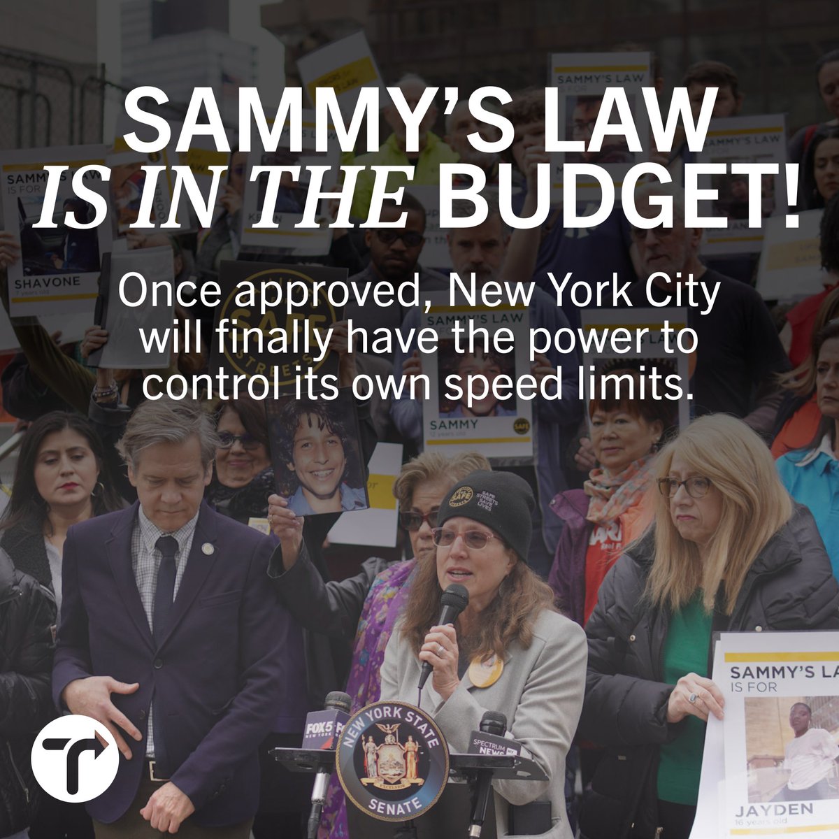 NEWS: Sammy’s Law will finally pass! This wouldn't have been possible without the advocacy of Amy Cohen, @NYC_SafeStreets members, and countless others for their unending commitment. We won’t stop fighting until everyone can get around without fear of death or serious injury.