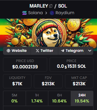 Let go TEAM $MARLEY in RetroSpect check Solana? Only up 3.46% in 24hrs? Fill your bags! #memecoin #Memecoin2024 #Doge #Solana #SolanaMemeCoins #Altseason #Altcoins #Altcoinseason2024 #reggaemusic