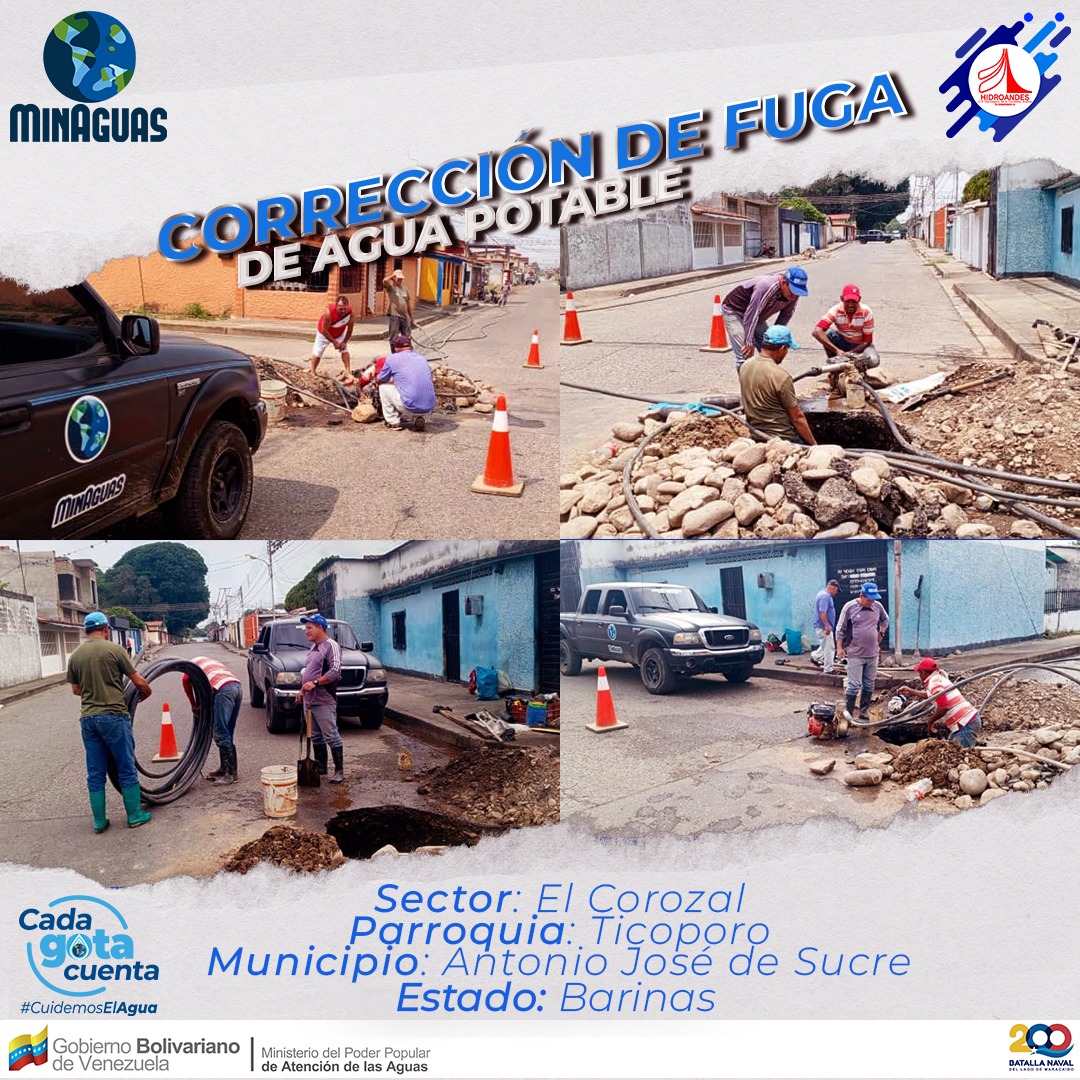 Barinas• Compromiso y lealtad con nuestro pueblo, optimizando el servicio de agua potable a todas las comunidades, llevando a cabo labores de corrección de fugas en tubería de 3 y 4 pulgadas, en beneficio de 150 habitantes del sector El Corozal de la parroquia Ticoporo,…