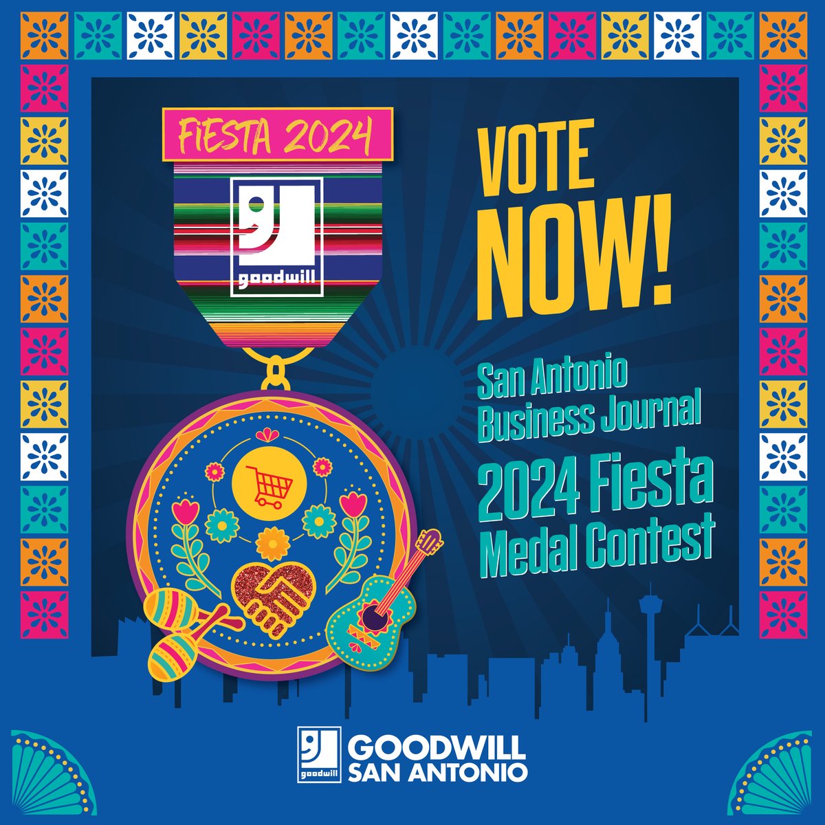 Voting for the @SABizJournal 2024 Fiesta Medal Contest is NOW OPEN! 🗣️🎖️💖 Vote for our medal HERE: bit.ly/4b1i3xC, by typing in 'Goodwill San Antonio' #Goodwill #GoodwillSanAntonio #GoodJobEveryone👍 #Fiesta #FiestaSA #FiestaMedals #VivaFiestaSA2024