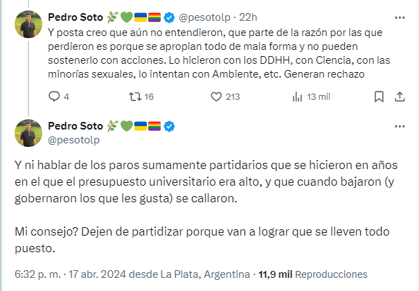jm5411's tweet photo. Los problemas sociales se solucionan con más política. Hacé tu gesto, llevá tus banderas. La propuesta no puede ser que el peronismo se esconda para no ofender o para que otros participen de las marchas sin quedar pegados. No nos culpes de tu apatía. ✌️ https://t.co/zqRKYBmyXB