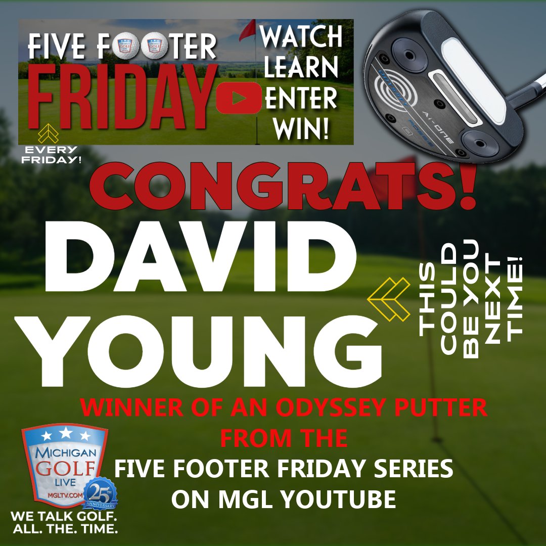 We have a winner in the FIVE FOOTER FRIDAY series - congrats to David Young, proud new owner of an @odysseygolf putter! WATCH. LEARN. ENTER. WIN - every Friday! SUBSCRIBE HERE: youtube.com/c/MGLTV?sub_co…