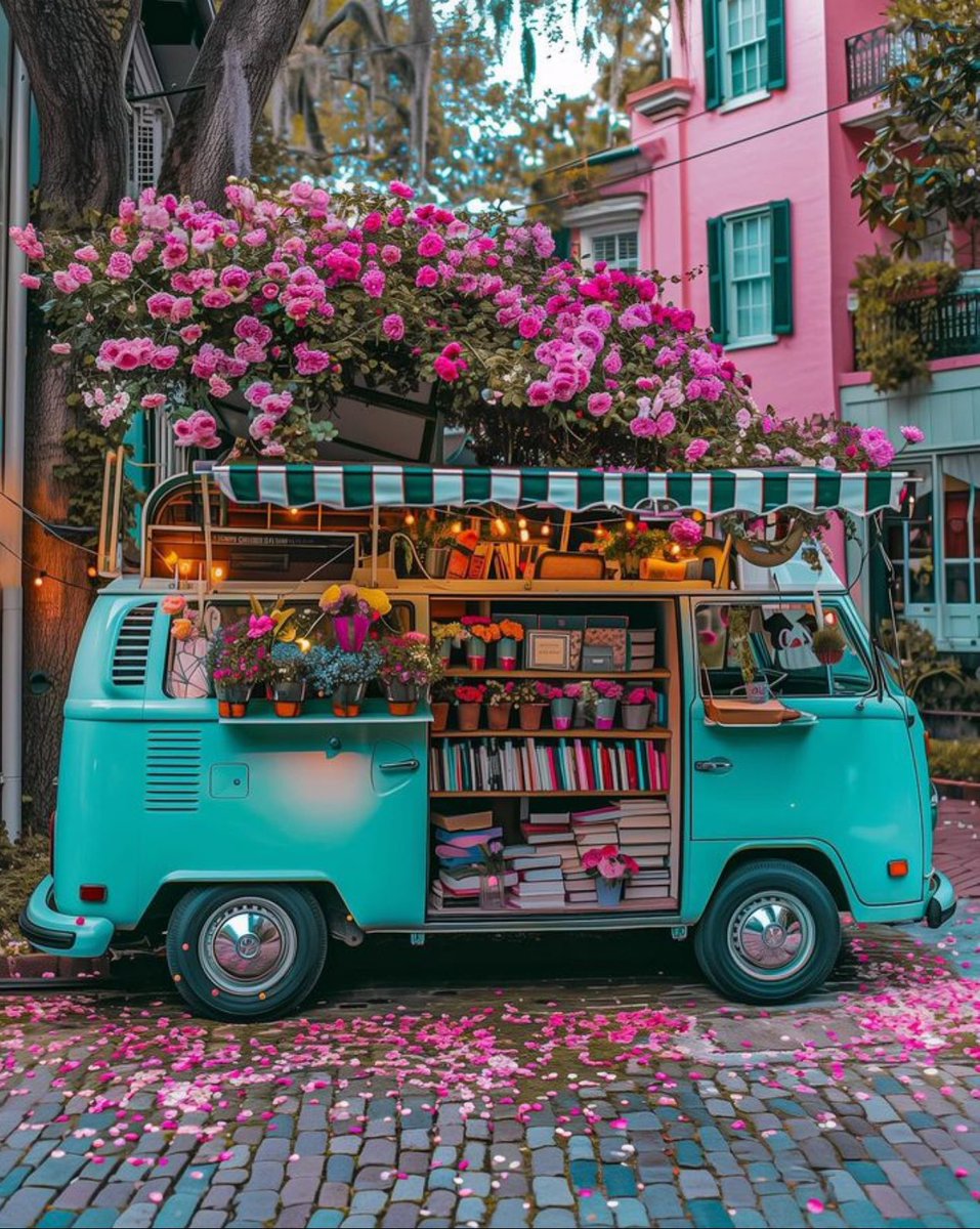 The charm of books and flowers.