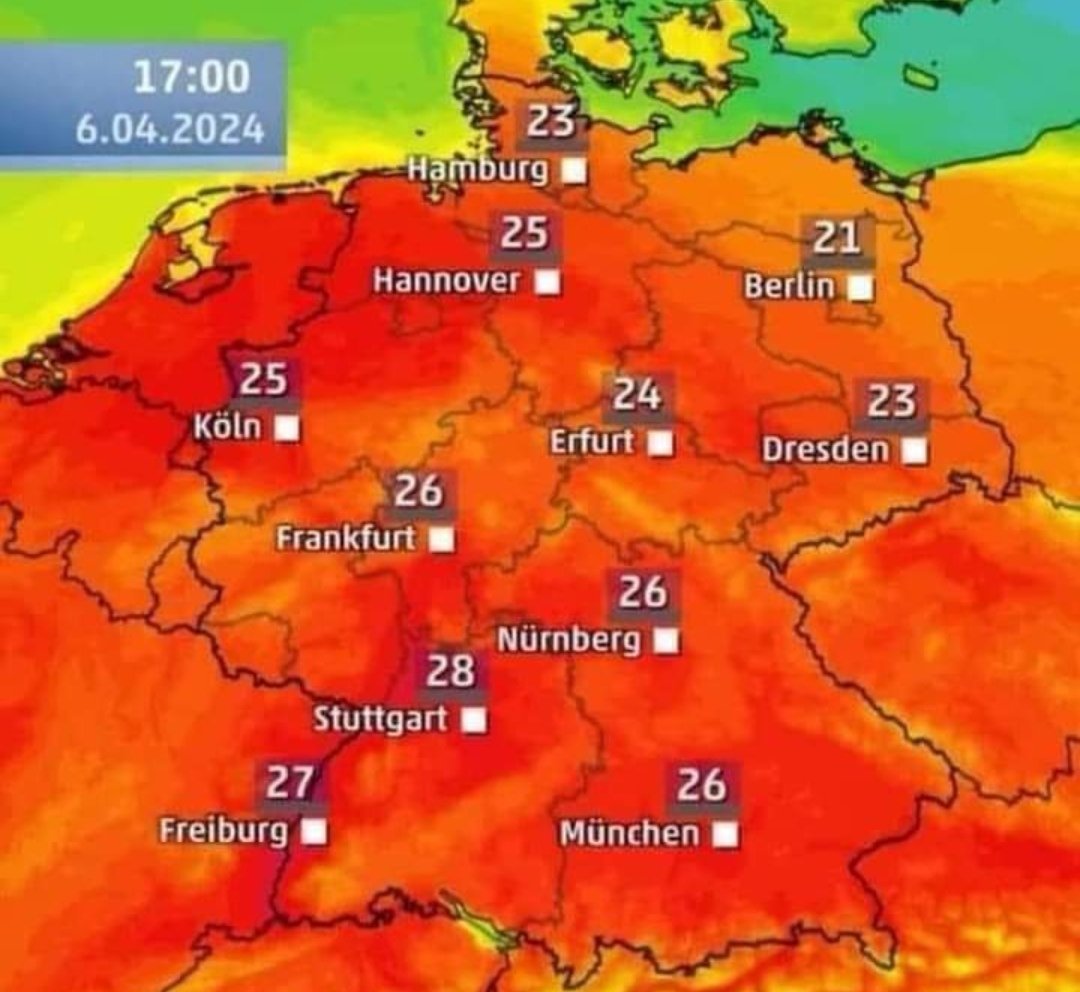 @Hemiunu2021 Es gibt nur noch wenige Überlebende. Wir waren im GEZ Epizentrum der historischen deutschen Hitzewelle auch in Hamburg. Satte 25 Grad im April 2024.