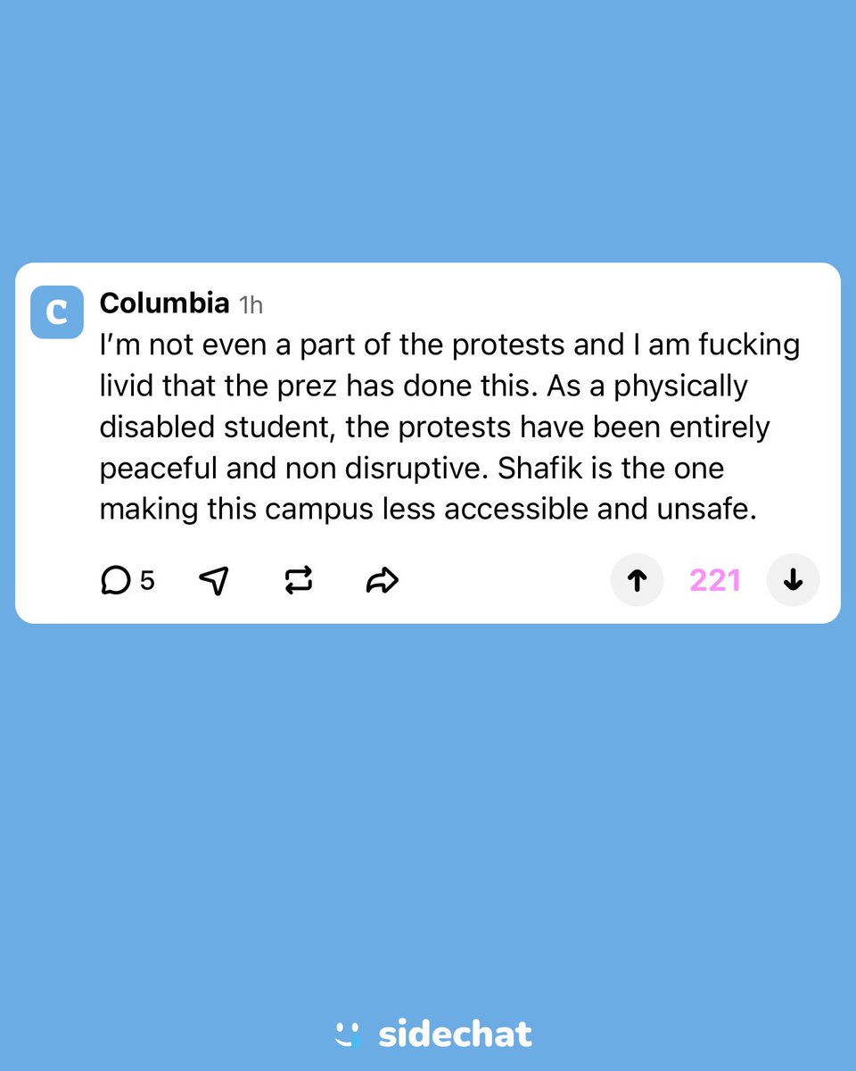 Students on Columbia Sidechat react to the protest crackdown