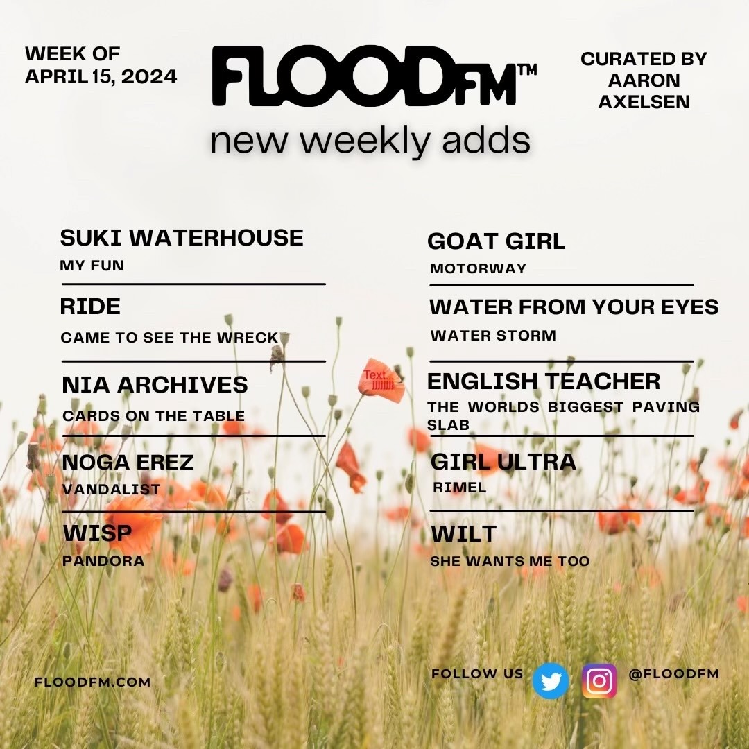 The latest new music gems added to FLOOD FM radio! 💎 @GlassAnimals 💎 @EmpireOfTheSun 💎 @BrijeanBand 💎 @caribouband 💎 @rideox4 💎 @sukiwaterhouse 💎 @Englishteac_her 💎 @StillCorners 💎 @hanavuuu 💎 @nogaerez 💎 @waterfromyreyes 💎 @grrrlultra @floodmagazine