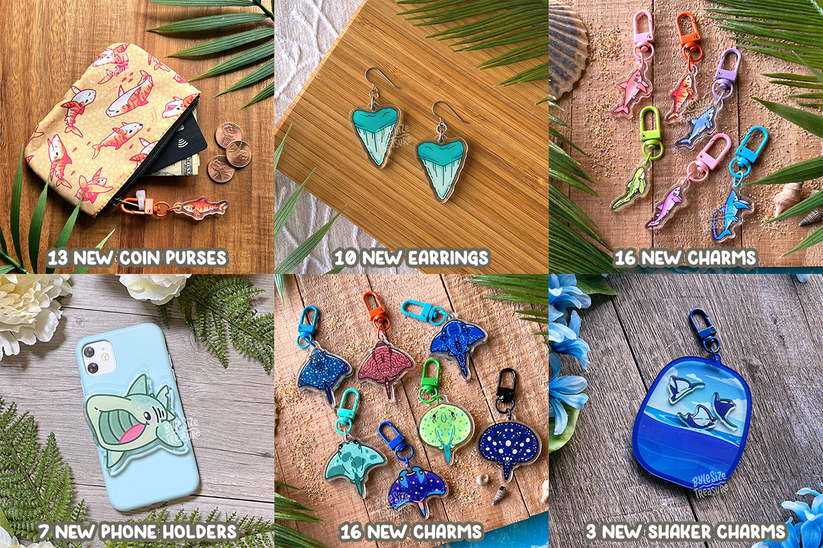 ✨ Update is Up! ✨ All of the new goodies are up - new coin purses, new phone holders, new earrings, new charms, and the new shaker charms! There's LOTS of rays in this update. 🔗 below. RTs are always appreciated. ❣️🦈