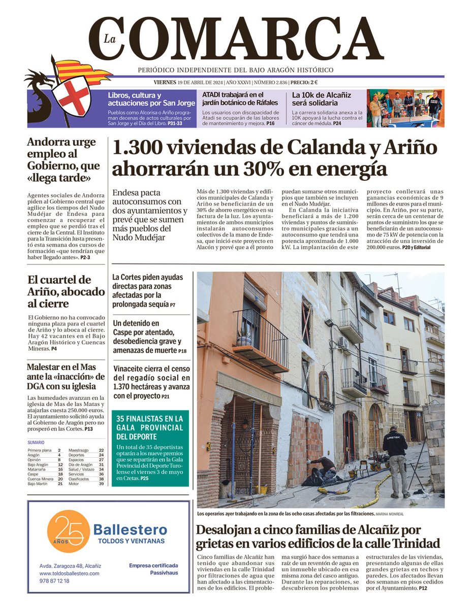 #Avance❗ Desalojan a cinco familias de Alcañiz por grietas en varios edificios de la calle Trinidad/ Andorra urge empleo al Gobierno, que «llega tarde»/ El cuartel de Ariño, abocado al cierre. ¡Nos leemos! 📰

➡️ Lee #LaComarcaPapel en PDF en lacomarca.net/planes-suscrip…