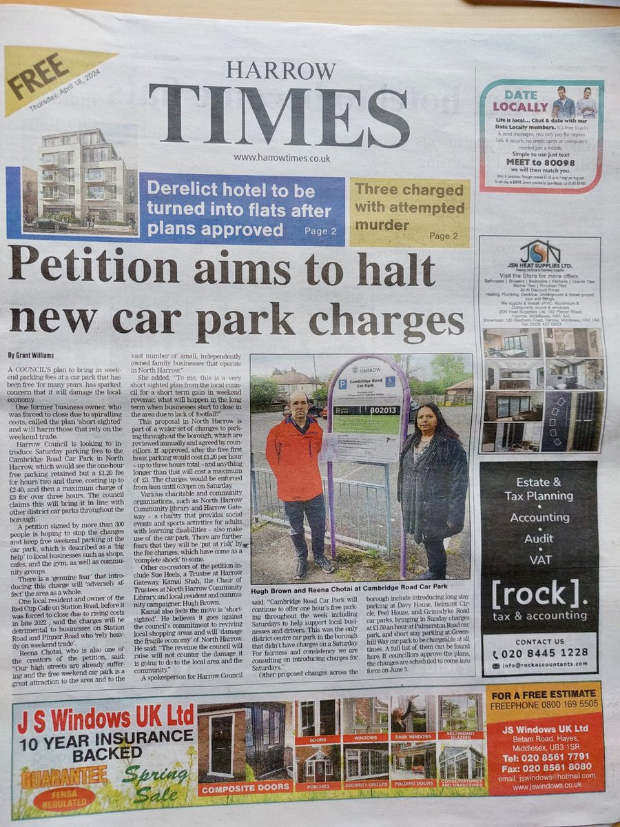 Glad to see this is getting coverage - an important petition by two community champions in North Harrow. We certainly need the council to keep Cambridge Rd car park free to access on weekends. You can sign the petition here: chng.it/NxJvqjM6WG