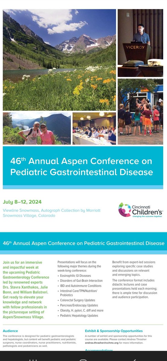 Join us for an exciting week of fun and learning at the 46th Annual Aspen Pediatric GI Conference in Snowmass, Colorado, July 8-12th, 2024! Covering hot topics and latest advances, plus hands-on transnasal endoscopy lab! cchmc.cloud-cme.com/course/courseo…