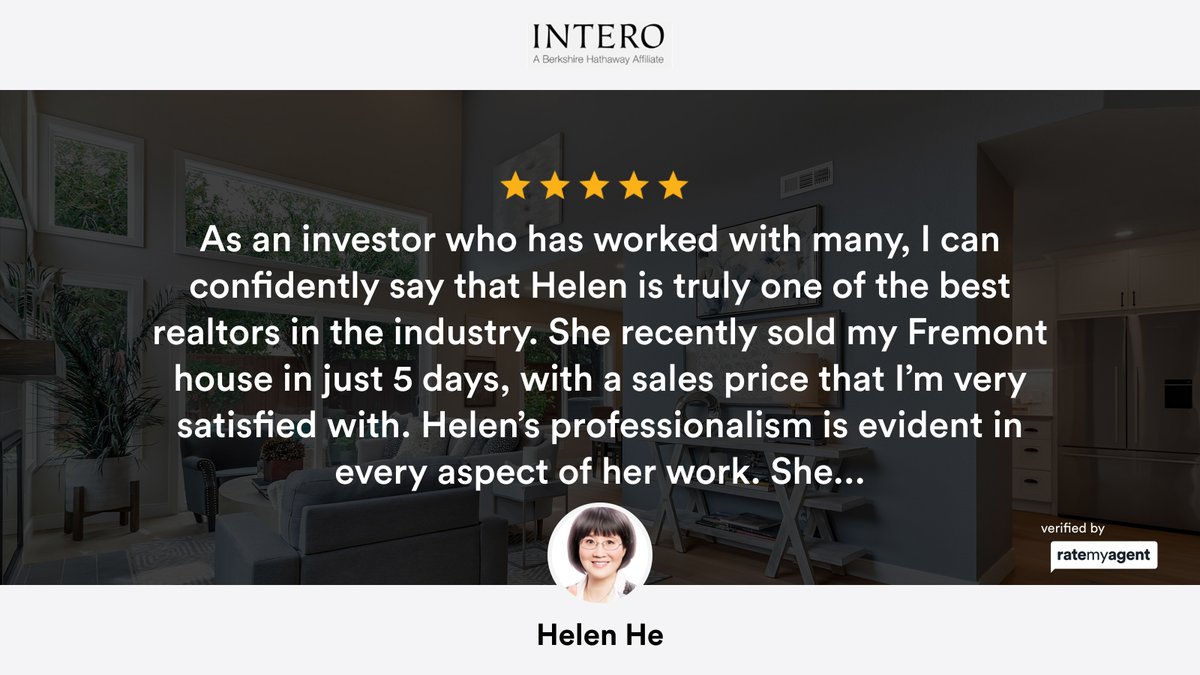 helenqhe's tweet image. My latest RateMyAgent review in Fremont.
 01720584
rma.reviews/NLDrtTrwDpoO

...
#ratemyagent #realestate #Intero