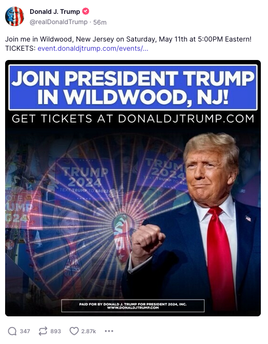 Holding rallies in New Jersey (Which Biden won by 16 points in 2020) is a dead giveaway that goal of Trump's presidential campaign isn't to win an election, but rather to fundraise as much as possible.