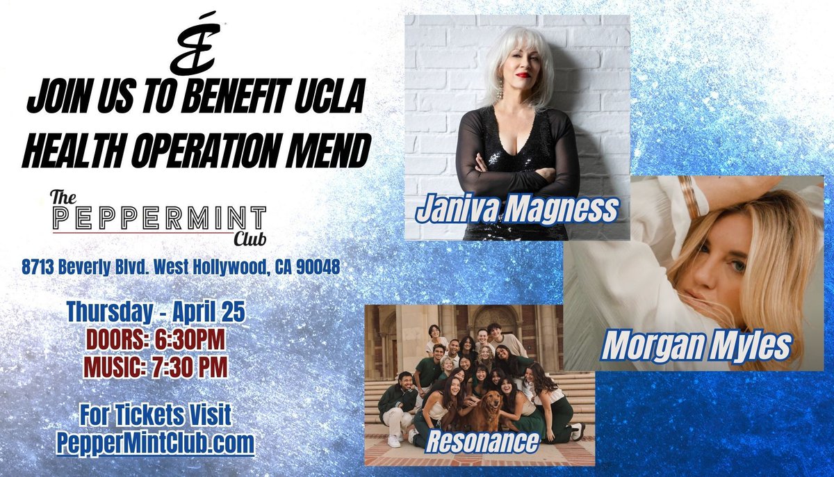 Hey Blue Élan Family! Next week we'll be hosting an event to help benefit @Operation_Mend, featuring artists @JanivaMagness, @MorganMylesLIVE and @uclaresonance! You can grab tickets now from @PeppermintClub_ 🎟️ blueelan.lnk.to/omhopereleases… We can't wait to see you there!