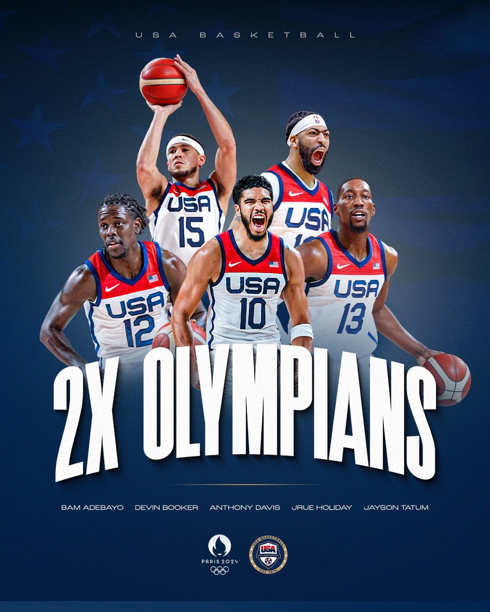They’re not new to this! Book, JT, Bam, Jrue & AD will look to add a second Olympic gold medal to their resume this summer. 🇺🇸 #USABMNT