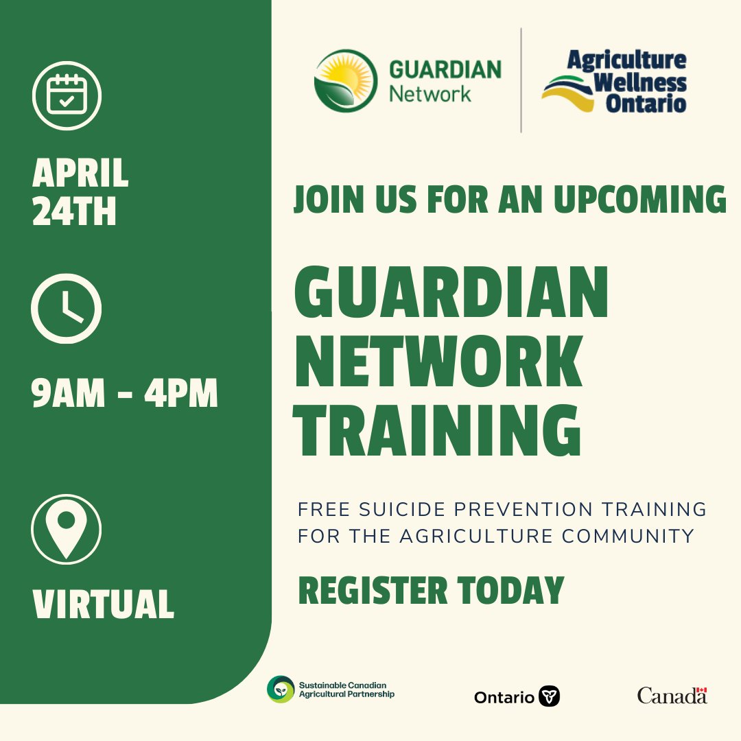 The Guardian Network's next monthly training is coming up on April 24! Whether you're a new Guardian or looking to enhance your skills, join us virtually for a full-day session dedicated to mental health awareness and crisis response. Register now: io9lude6dc6.typeform.com/GNVirtReg
