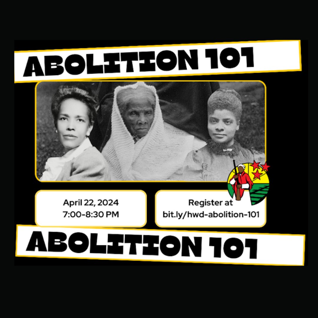 Join .@HarrietsDreams for Abolition 101! We're tearing down systems that uphold white supremacy, patriarchy, and more. We're working towards real change, not just reform. 📅 April 22 ⏰ 7:00 PM - 8:30 PM Register: 👇🏾bit.ly/hwd-abolition-… #WeKeepUsSafe