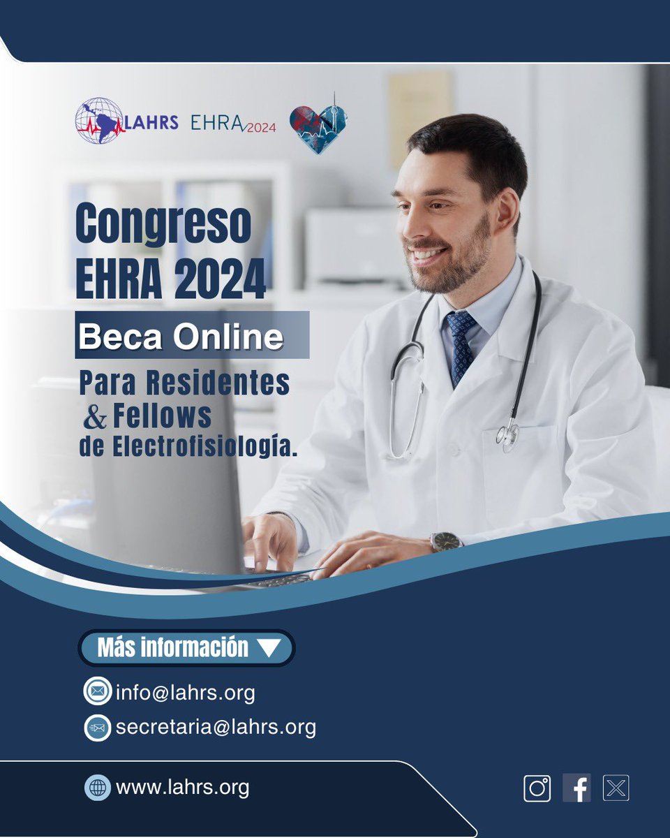 🚨🚨ATENCIÓN FELLOWS EN EF Y RESIDENTES DE CARDIOLOGÍA Obtengan becas online para ver ondemand 💻 las sesiones más importantes del congreso #EHRA2024 Solicitala por mail a secretaria@lahrs.org