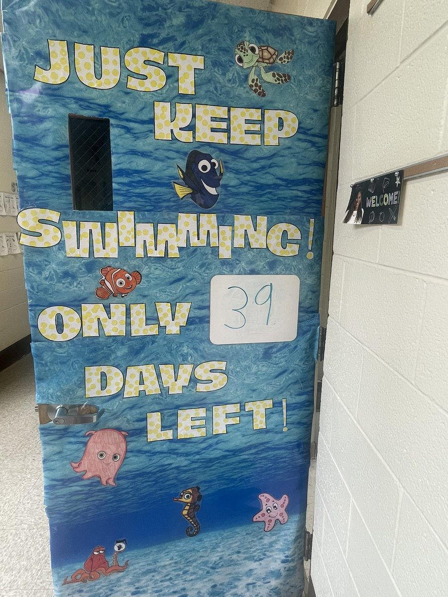 Throughout the school year, our 1st GradeTeacher Ms. Canty has created inviting door decorations to mark various events/celebrations. Here is her current display with 4th quarter motivation. We are both counting days AND making the days count! #FourthQuarterFun