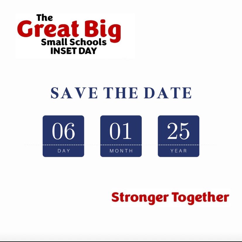 📣 Colleagues in small schools 📣 If you are setting training dates for next year, save the date for this! We’re bringing together experts from across the system for a day of online PD all through a small school lens. It's going to be brilliant #smallbutmighty #bettertogether