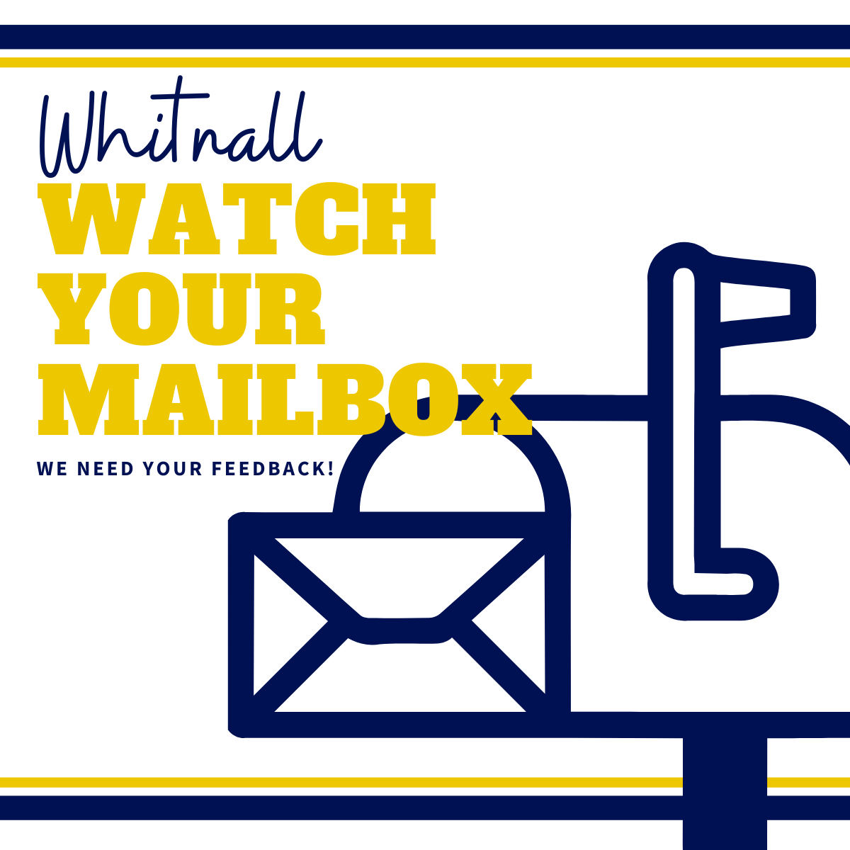 Keep an eye on your mailbox, Whitnall community!
The Whitnall School District survey is on its way to gather YOUR feedback about our facility needs.  Your voice matters. Deadline to submit your responses is May 15th. 
#WhitnallPride #whitnALLIN