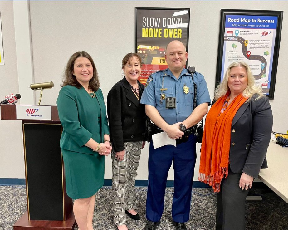 Today, RMV Registrar Ogilvie, along with AAA Northeast & @MassStatePolice, reminds drivers to slow down and use extra caution when driving through work zones. #NWZAW2024 #WorkZoneSafety