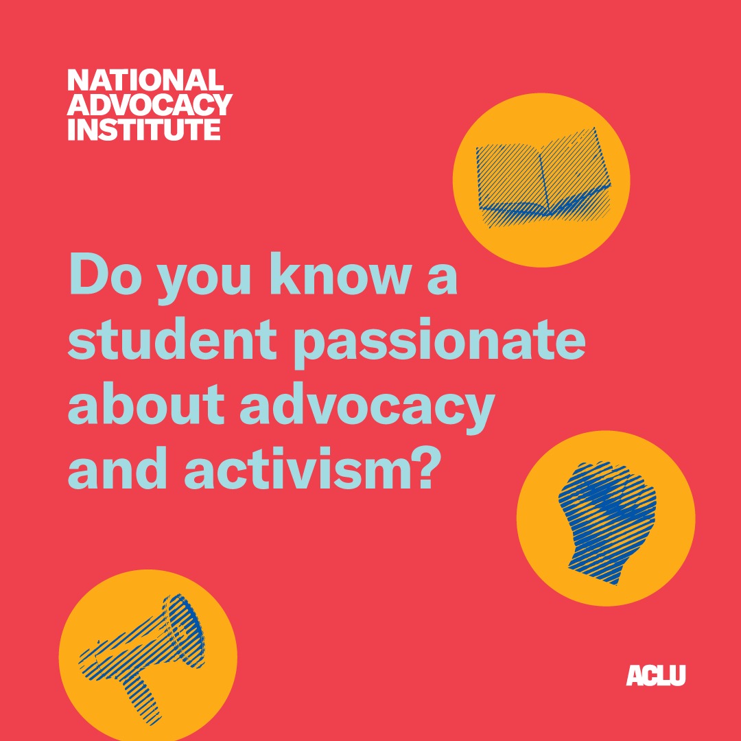 If you're a young person – or you know a young person – who wants to turn their energy and passion into real action, then I encourage you to apply to this summer's session of the ACLU National Advocacy Institute before the April 22 deadline! aclu.org/issues/aclu-ad…