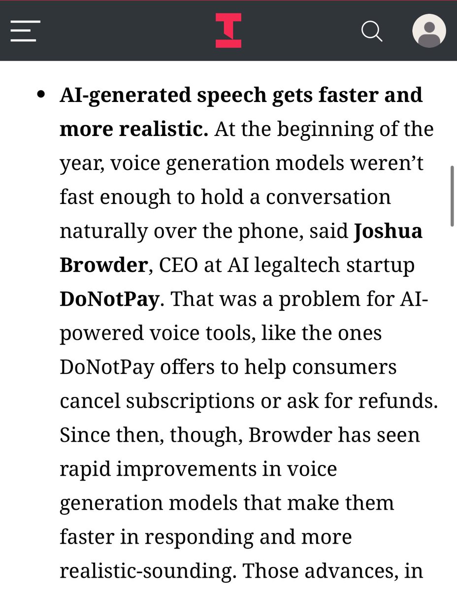 Joshuabrowder's tweet photo. Spoke with The Information about what to be excited about in A.I. We are launching voice models to handle customer disputes over the phone (not just online anymore!) Imagine an A.I. agent tracking down your bag with United Airlines phone support. https://t.co/NBoU8Le89h https://t.co/PAYjRbYS3e