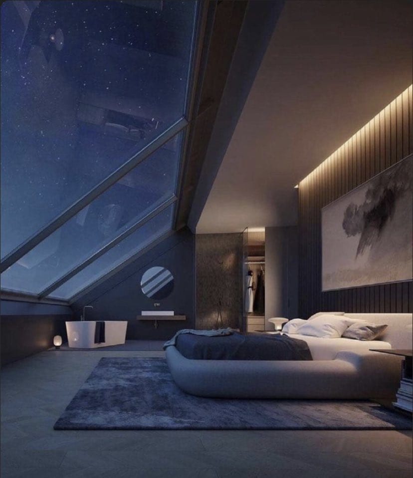 Yıldızları gören bir yatak odası