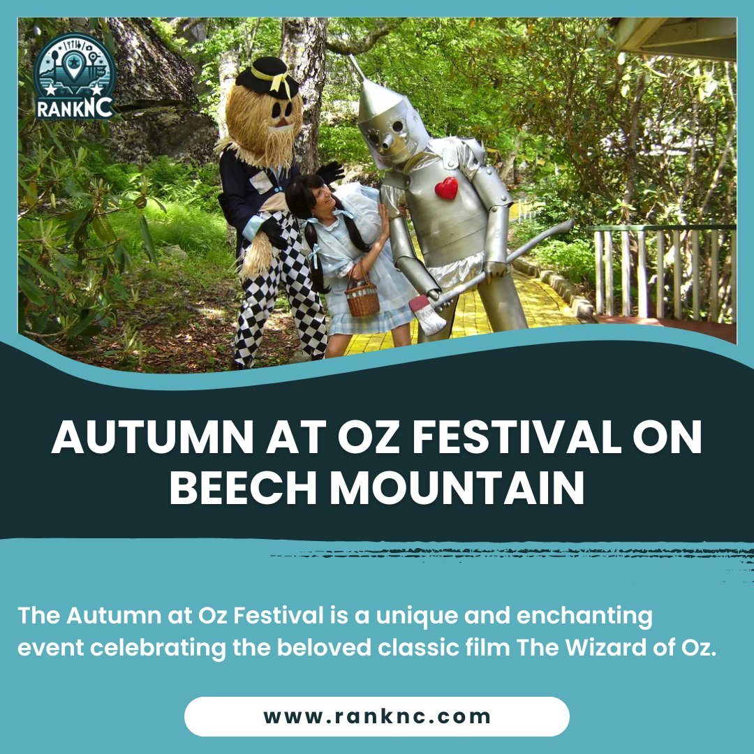 The Autumn at Oz Festival is a unique and enchanting event celebrating the beloved classic film The Wizard of Oz.

ranknc.com

#RankNC #explorenc #ncadventures #discovercarolina #nchiddengems #nctravels #visitnc #nchiking #ncoutdoors #nccamping #ncmountainbiking