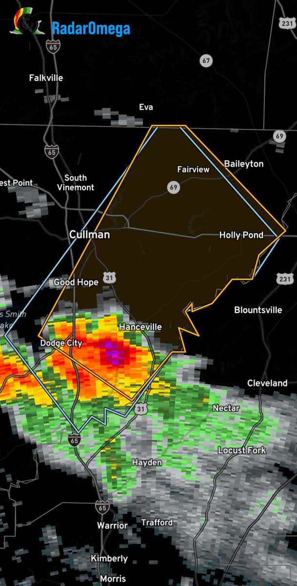Severe Thunderstorm Warning now in effect for Cullman County until 4:30 PM due to hail up to 1'.