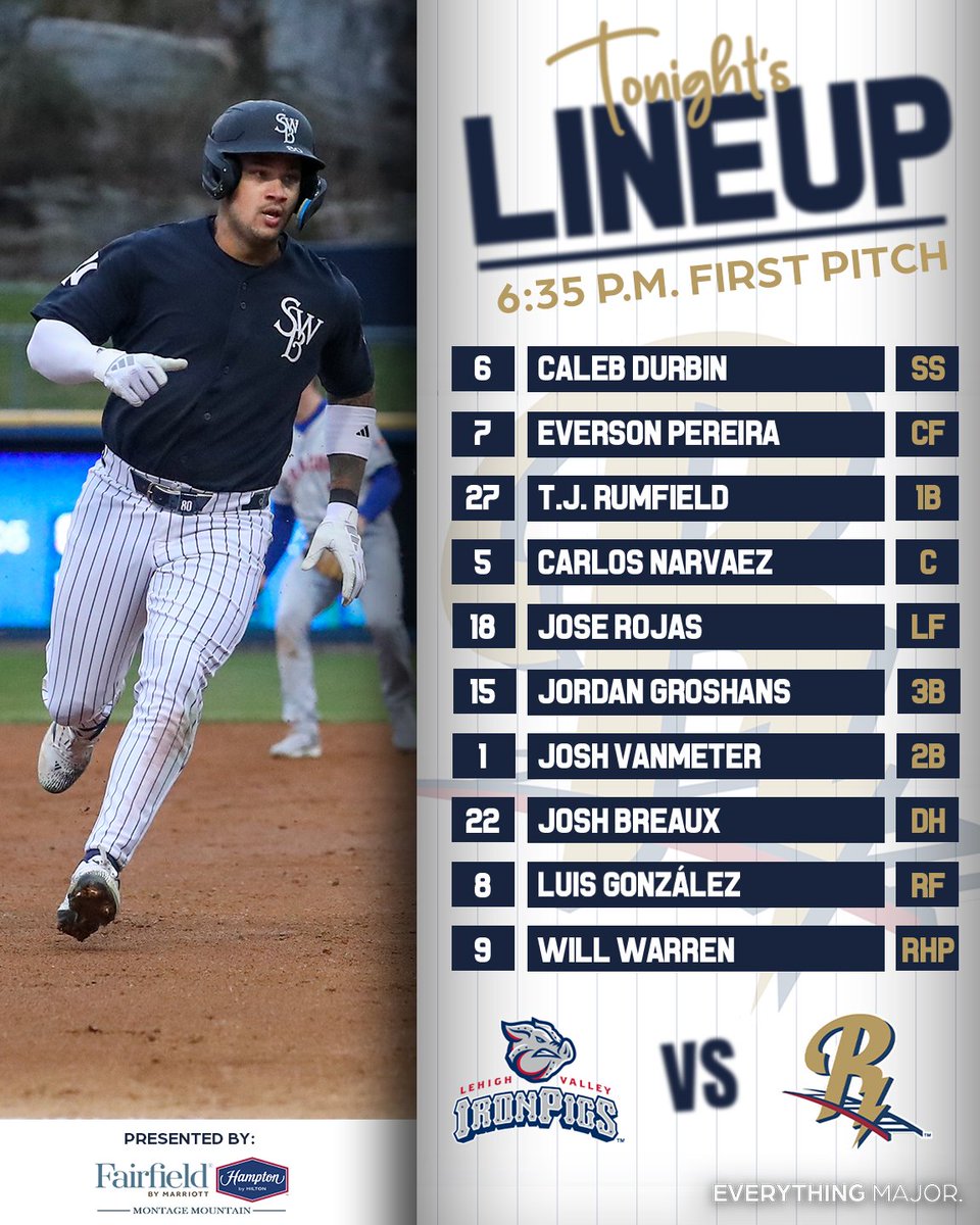 Thirsty for more! 🍺 🆚 @IronPigs ⏰ 6:35 P.M. 📍 PNC Field 🎙️ Listen Live: loom.ly/d2kEitg 📺 Watch free on @ballylivenow + milb.tv 🍻 #ThirstyThursday Tonight's lineup is presented by @FairfieldHotels & @HamptonByHilton at Montage Mountain.