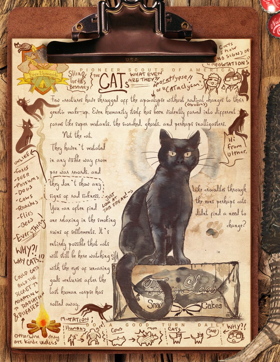 Enjoy another page out of @Christy59193863 and mines #fallout bestiary. The cat is mysterious and should be avoided at all costs... unless you want to pet it. Then, wear a glove.