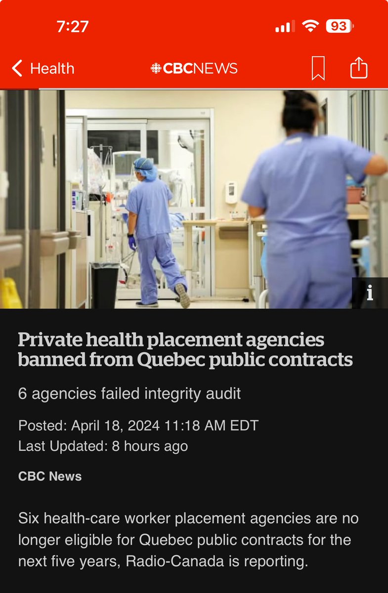 Temp agencies should be eliminated. They lure staff, price-gouge cash-strapped hospitals and facilities, their staff often don't know their way around and their principle aim is profit. Rather we should pay our staff their worth and give flexibility. cbc.ca/news/canada/mo…