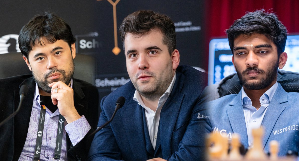 Hikaru Nakamura. Ian Nepomniachtchi. Gukesh Dommaraju. These three players are TIED for first place, with only two rounds left at the #FIDECandidates. Who's going to win it all?! 🏆