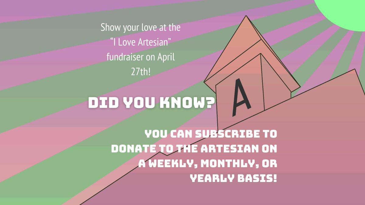 Purchasing a ticket to our fundraiser on April 27th goes a long way! Grab yours here: artesianon13th.ca/event-calendar… Did you know that you can also subscribe to donate to the Artesian on a weekly, monthly, or yearly basis? Find out more here: artesianon13th.ca/pages/donate 💗💗💗💗💗