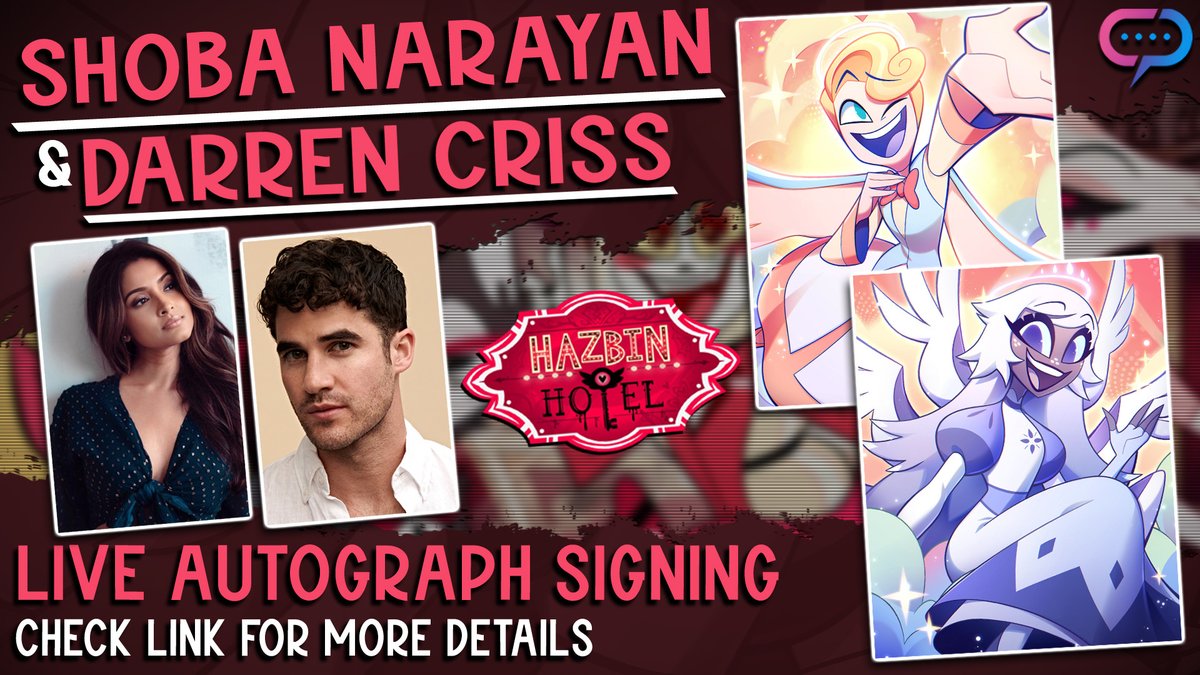 NEW Hazbin Hotel Signings! Just announced: Shoba Narayan, who voices Emily, and Darren Criss, voice of Saint Peter, are signing in April and May! Prints now available! hubs.la/Q02tq2FZ0 hubs.la/Q02tq3gS0 #hazbinhotel #hazbin #shobanarayan #darrencriss #streamily