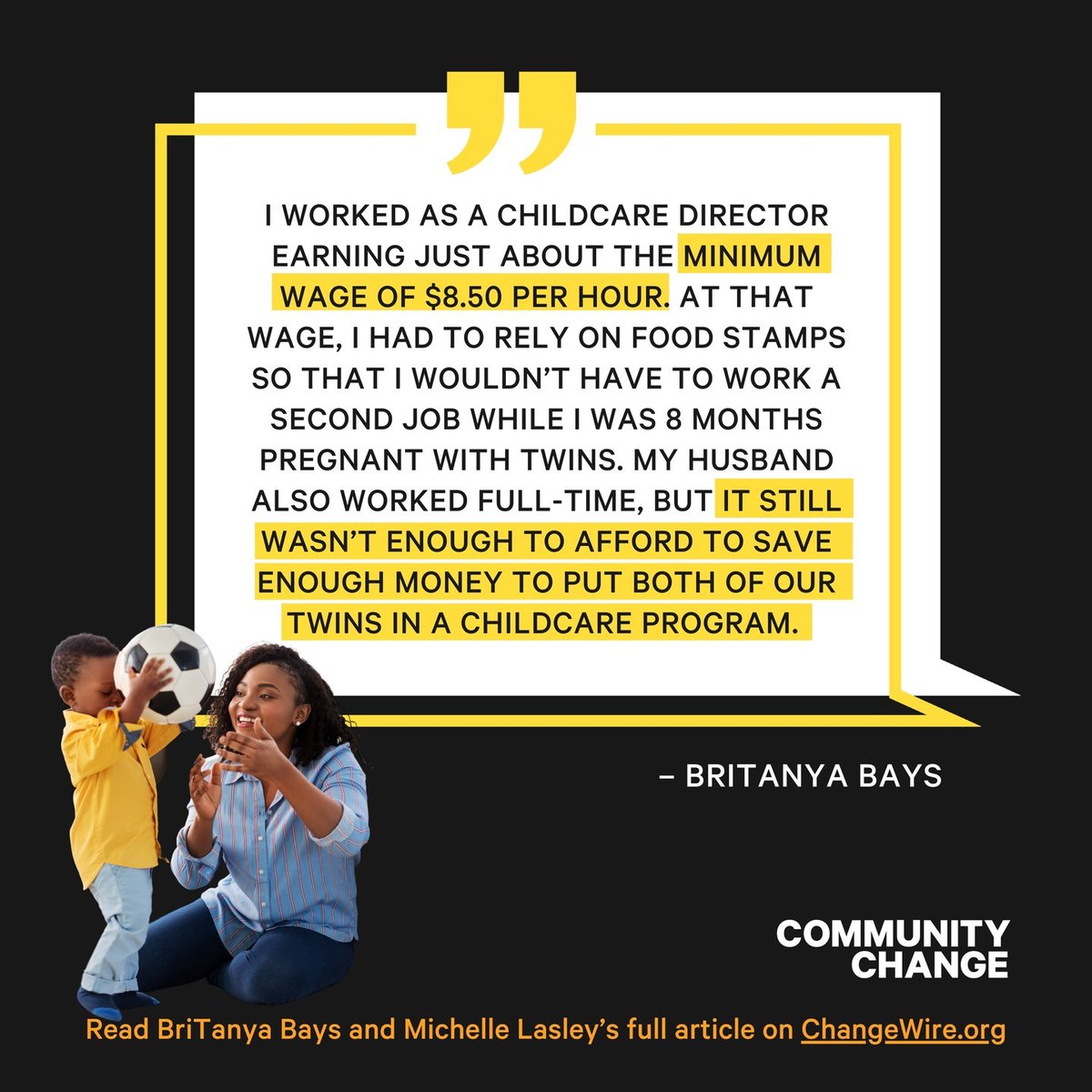 1 in 3 child care workers experience food insecurity. Childcare providers shouldn't have to worry about their next meal, while providing for the families around them. Read more on the personal story of @villageactivist and what so many care workers face 👇 bit.ly/3WUpfFS