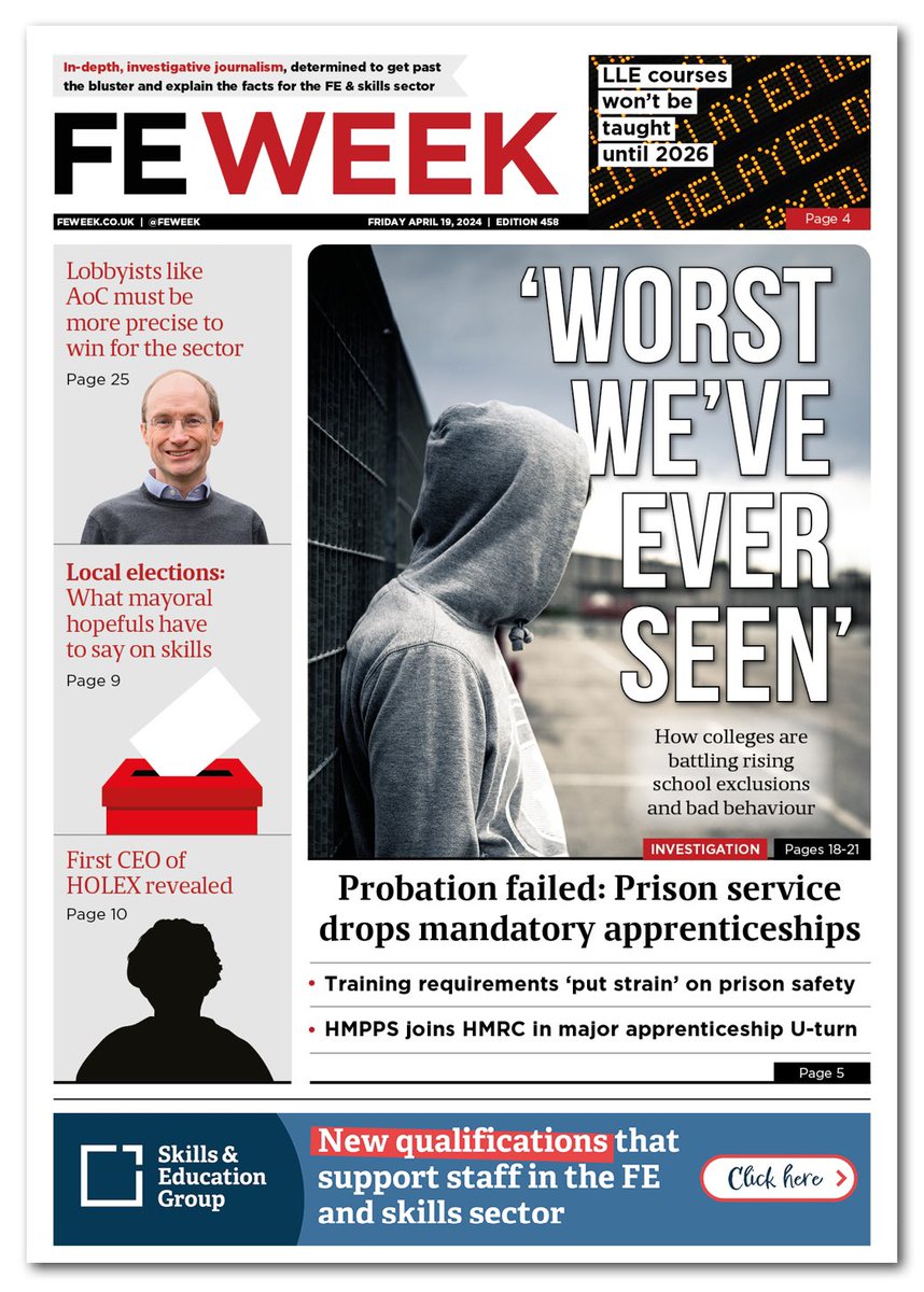 🗞️This week's FE Week front page: How colleges are battling rising school exclusions and bad behaviour Subscribe | feweek.co.uk/subscribe/ #TomorrowsPapersToday