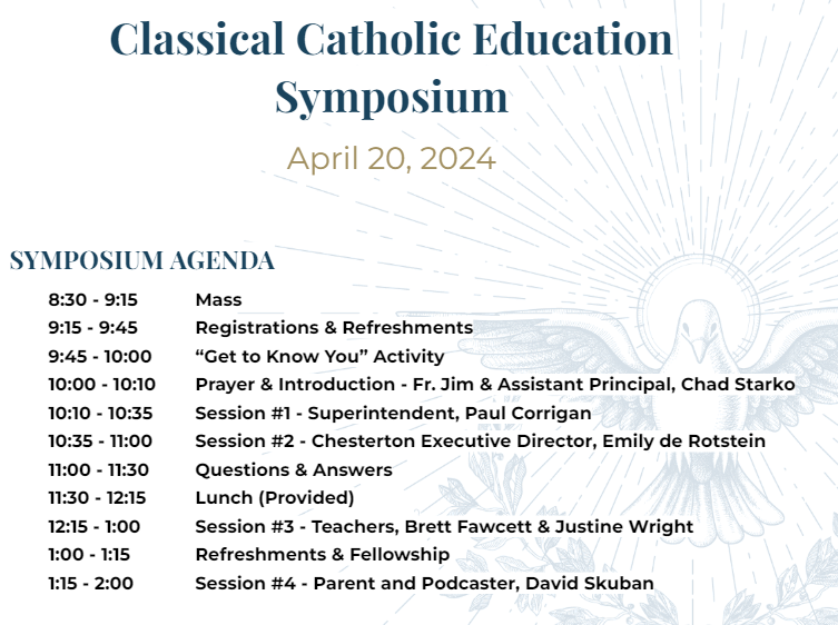 We are excited to host a Classical Catholic Education Symposium this Saturday, April 20 at OLPH Parish in Sherwood Park. See attached schedule for the day! #shpk #catholiced #classicaled @EICSCatholic @silc_eics