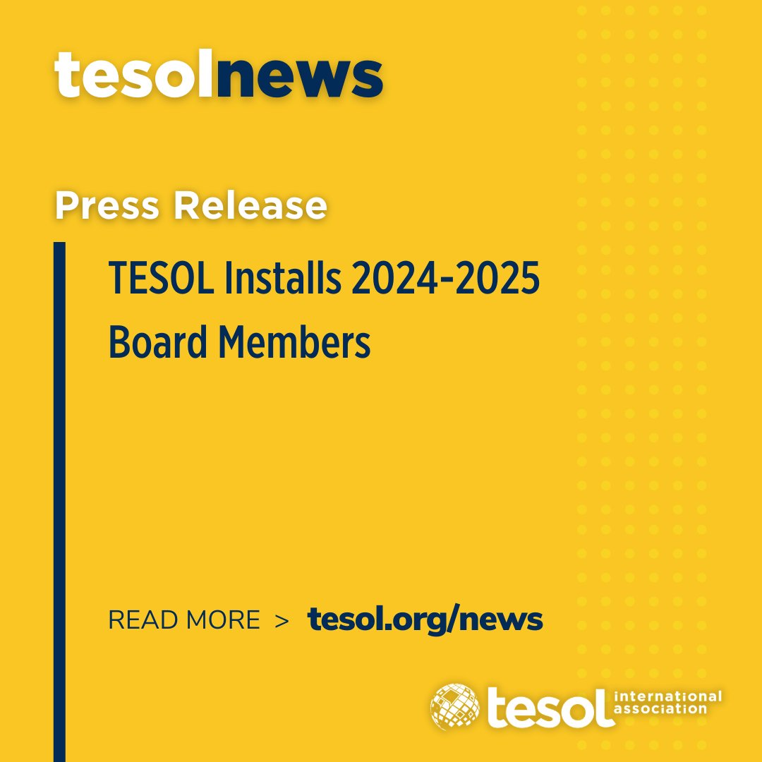 Last month in Tampa, Florida, USA, #TESOL installed new board members at the Annual Business Meeting. Learn more in the press release at bit.ly/448x12S