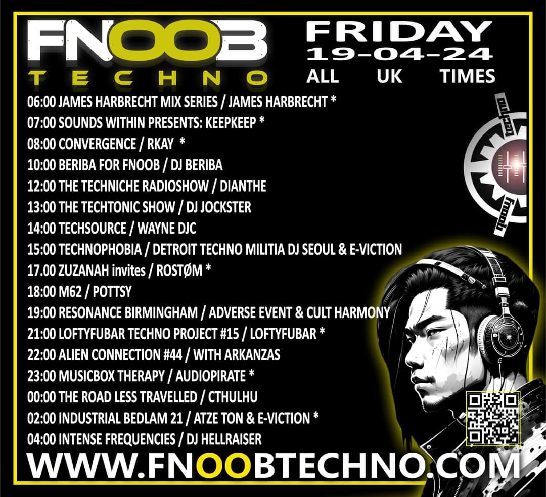 🔊 FRIDAY APRIL 19th on FNOOB TECHNO Radio 🔊
'Its time to get the weekend started'
🥳- 🥳 - 🥳
👇 Get clicked for the Chat & ONLY the finest Techno 👇
fnoobtechno.com
N-Joi the weekend 
#technomusic #fridayfeeling #TechnoFriday #technolife #weekendvibes