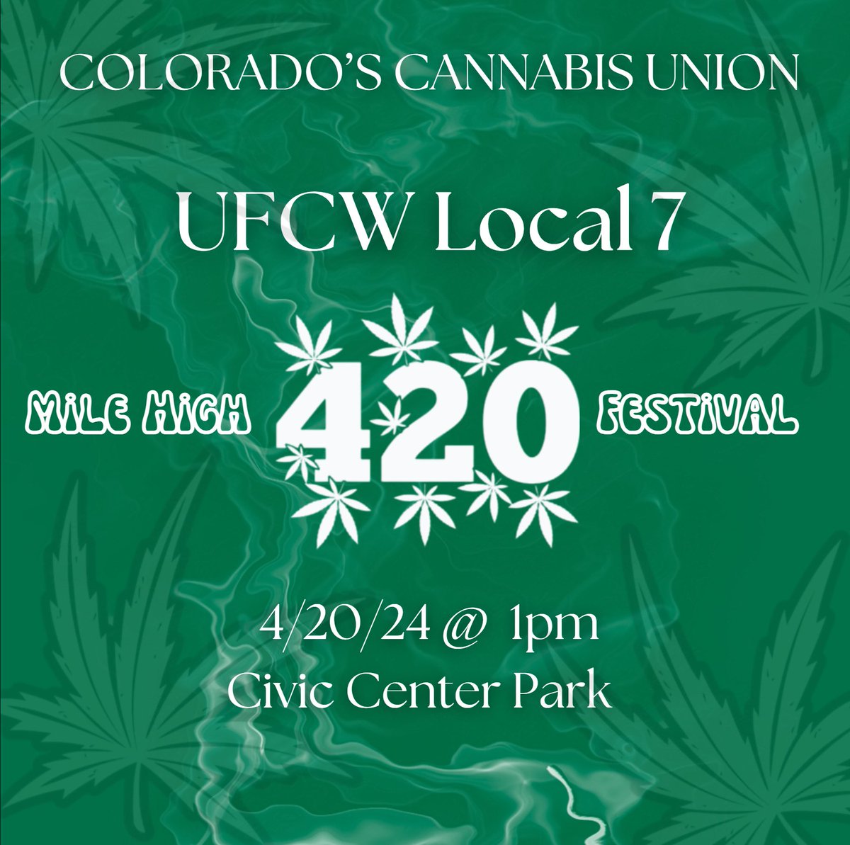 UFCW_7's tweet image. For the second year in a row UFCW Local 7 will be having a tent at the Mile High 420 Festival! We are the Cannabis Union for Colorado and will be there passing out goodies and answering any questions on Unionization.  #milehigh #5280 #UFCW #local7 #organizeyourworkplace