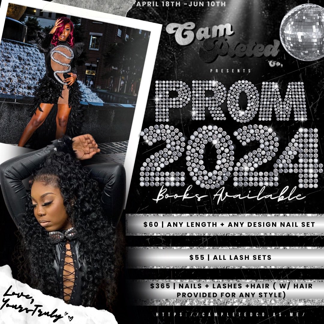 TELL A FRIEND TO TELL A FRIEND!

Check @ CampletedCo on Instagram for more information.

ITS PROM SZN!

#Hairstylist #BaltimoreHairstylist #NailTech
 #BaltimoreNailTech
#LashTech #LashExtensions
 #BaltimoreLashTech #Pikesville #CampletedCo #Maryland #Hair #BaltimoreStylist